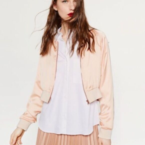 ZARA Women's baby pink Bomber Jacket WOMENS MEDIUM - Picture 1 of 7